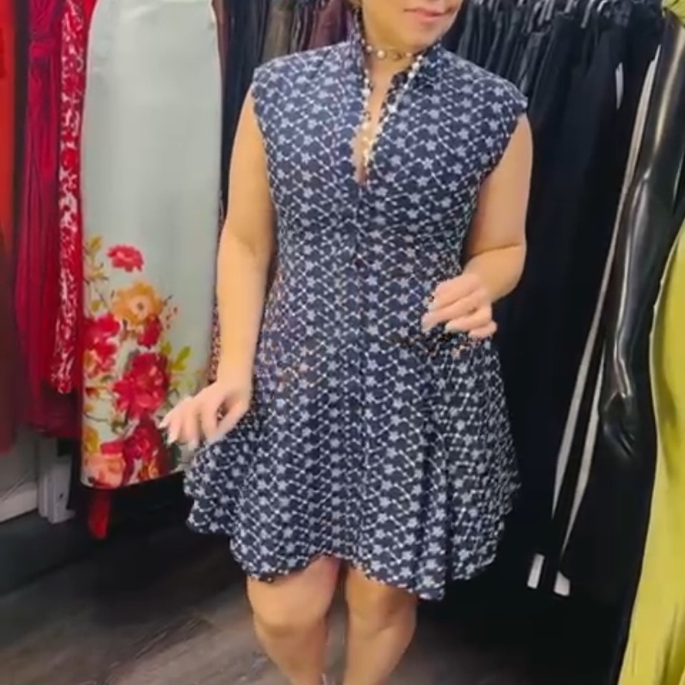 Anthropologie Navy Geometric Sleeveless Mini Dress